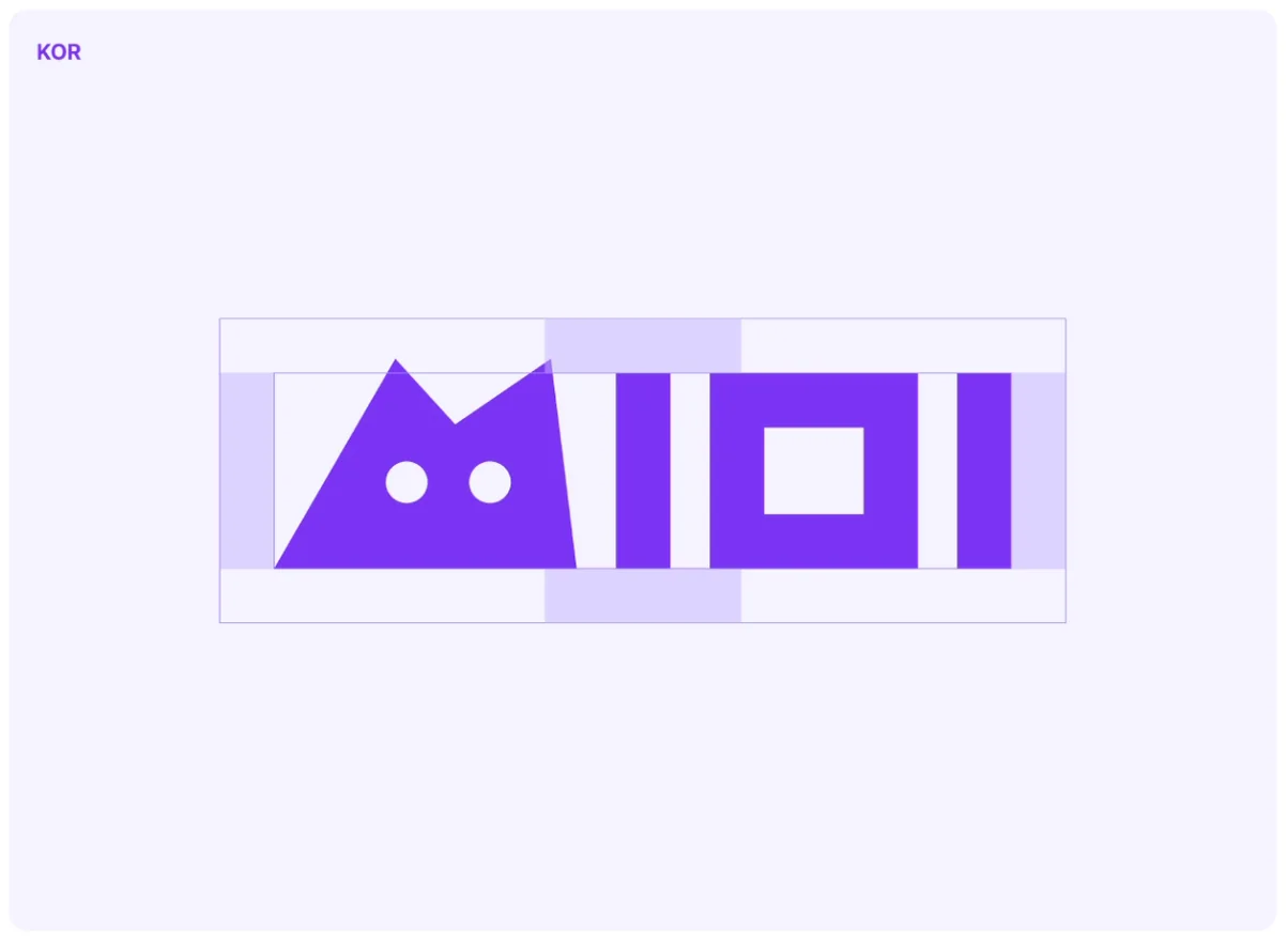 국문 로고 주변에 확보해야 할 최소 보호 여백을 가이드 선으로 표시한 도해.